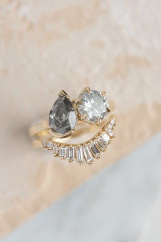 2.46 Carat Fancy Grey Pear and Round Diamond Engagement Ring, Odette Odile Setting, 14k Yellow Gold