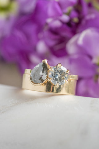 2.46 Carat Fancy Grey Pear and Round Diamond Engagement Ring, Odette Odile Setting, 14k Yellow Gold