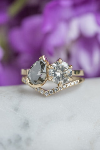 2.46 Carat Fancy Grey Pear and Round Diamond Engagement Ring, Odette Odile Setting, 14k Yellow Gold