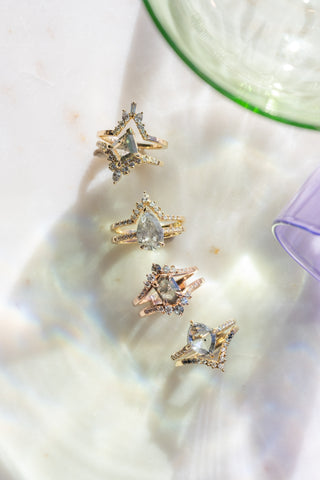 1.75 Carat Salt and Pepper Hexagon Diamond Engagement Ring, Empress Setting, 14K Rose Gold