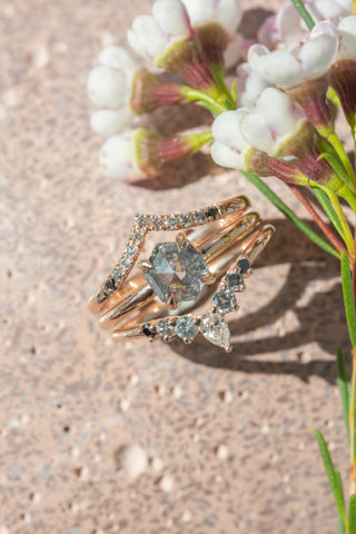 salt and pepper hexagon diamond ring