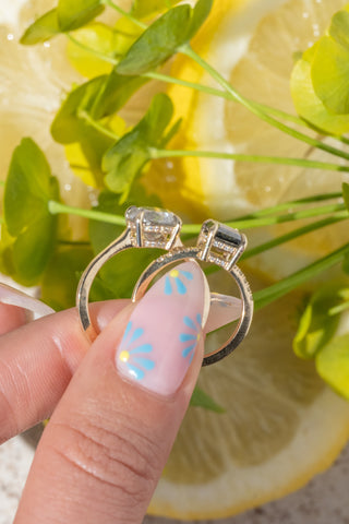 1.75 Carat Black Speckled Emerald Shaped Diamond Engagement Ring, Juliette Setting, 14k Yellow Gold