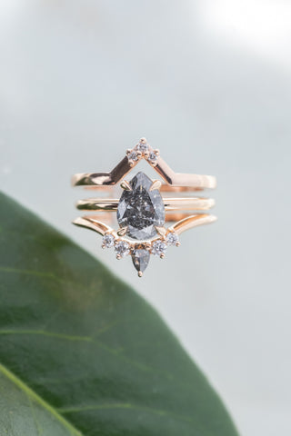 1.24 Carat Salt and Pepper Pear Diamond Engagement Ring, Basket Jane Setting, 14k Peach Gold