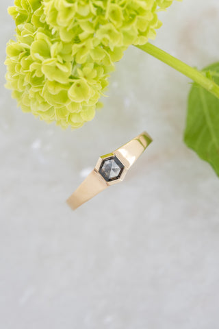 .89 Carat Black Salt and Pepper Hexagon Diamond Engagement Ring, Cygnus Setting