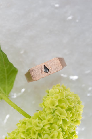 Men's Kite Engraved Signet Style Diamond Wedding Ring, 14K Rose Gold