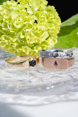 .89 Carat Black Salt and Pepper Hexagon Diamond Engagement Ring, Cygnus Setting