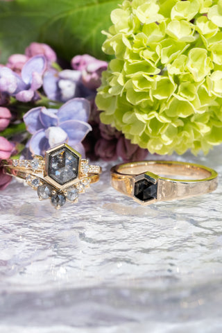 .89 Carat Black Salt and Pepper Hexagon Diamond Engagement Ring, Cygnus Setting