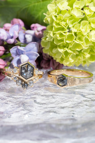 .89 Carat Black Salt and Pepper Hexagon Diamond Engagement Ring, Cygnus Setting