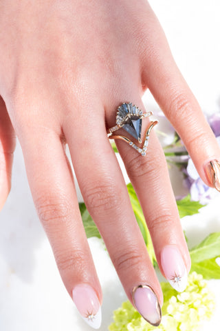 2.45 Carat Salt and Pepper Kite Diamond Engagement Ring, Wren Setting, 14K Yellow Gold