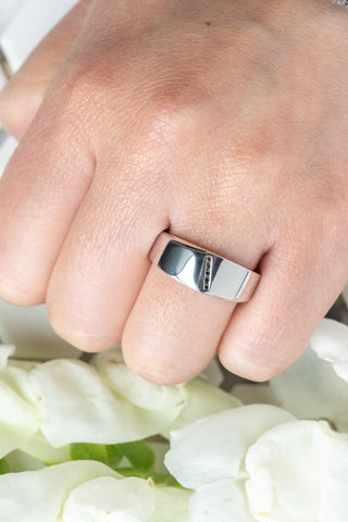 Black Diamond Mens Waved Signet Ring, Platinum