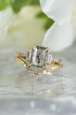 salt and pepper emerald shaped diamond ring