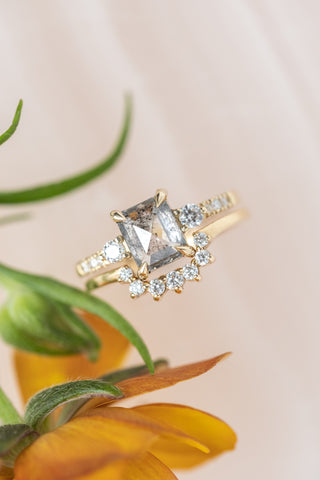 salt and pepper emerald shaped diamond ring