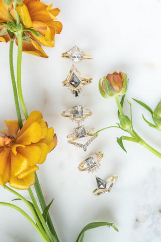 1.55 Carat Salt and Pepper Emerald Shaped Diamond Engagement Ring, Eliza Setting, 14K Yellow Gold