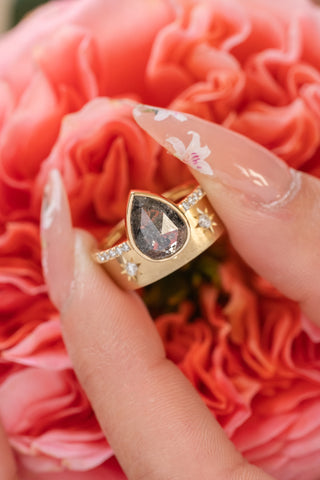 2 Diamond Star Set Wedding Band, 5mm Ellipse Setting, 14k Yellow Gold