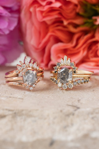 Round Diamond Wedding Band, Fern Setting, 14K Rose Gold