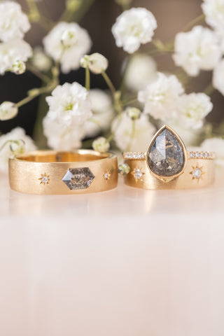 2 Diamond Star Set Wedding Band, 5mm Ellipse Setting, 14k Yellow Gold