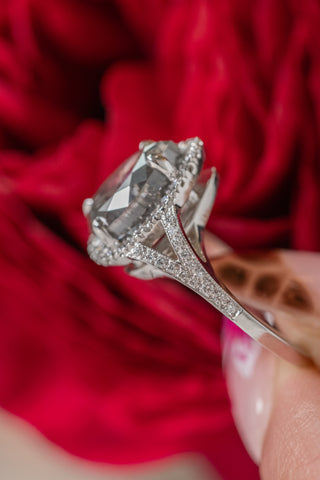 2.23 Carat Salt & Pepper Pear Diamond Engagement Ring, Cascade Setting, 14k White Gold