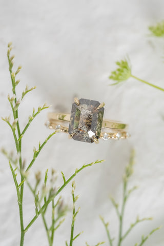 salt and pepper emerald shaped diamond ring