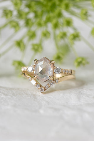 salt and pepper hexagon diamond ring