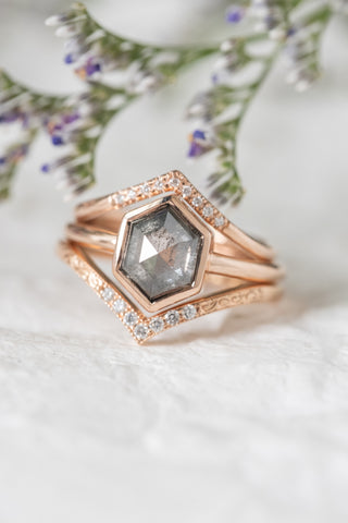salt and pepper hexagon diamond ring