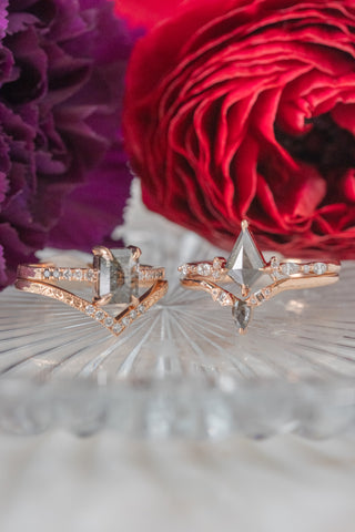 1.72 Carat Black Speckled Emerald Shaped Diamond Engagement Ring, Ombre Jules Setting, 14K Rose Gold