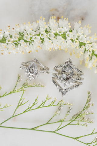 Single Diamond Engraved Vivian Wedding Band, 14k White Gold