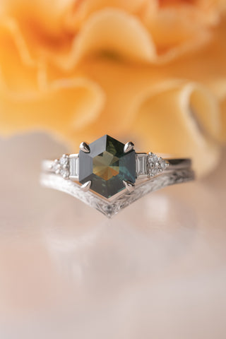 Single Grey Diamond Vintage Vivian Wedding Band, 14k White Gold