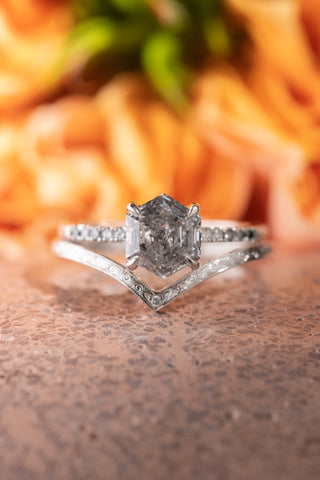 salt and pepper hexagon diamond ring