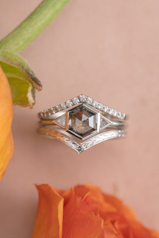 Single Grey Diamond Vintage Vivian Wedding Band, 14k White Gold