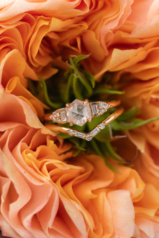 Round and Baguette Diamond V Band, Petite Paloma Setting, 14K Rose Gold