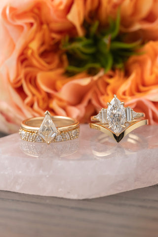 1.70 Carat Marquise Moissanite and Diamond Engagement Ring, Beatrice Setting, 14k Yellow Gold