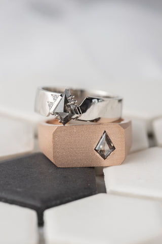 Men's Wide Signet Style Diamond Wedding Ring, 14K Rose Gold