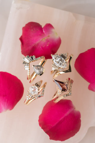 1.70 Carat Marquise Moissanite and Diamond Engagement Ring, Beatrice Setting, 14k Yellow Gold