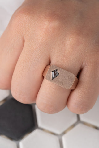 Men's Wide Signet Style Diamond Wedding Ring, 14K Rose Gold