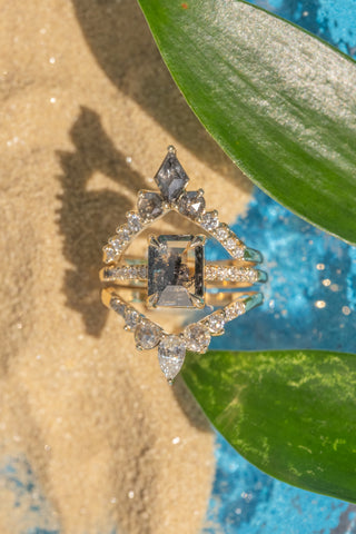 White Rose Cut Diamond Wedding Ring, Florence Setting, 14K Yellow Gold