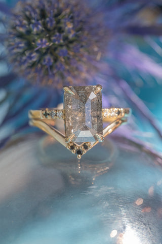 salt and pepper emerald diamond ring