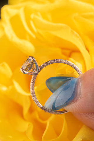 1.67 Carat Salt and Pepper Round Diamond Engagement Ring, Engraved Tulip Jane Setting, 14K Rose Gold