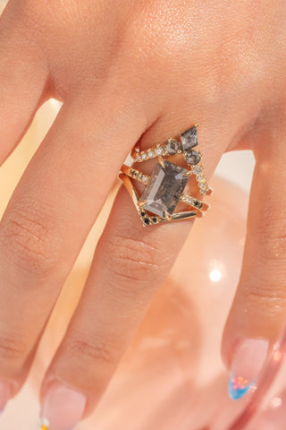 Triple Black Diamond Wedding Band, Quinn Setting, 14K Yellow Gold