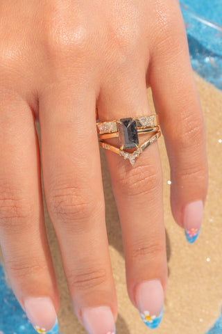 Triangle Diamond Wedding Cuff, Trinity Setting, 14K Yellow Gold