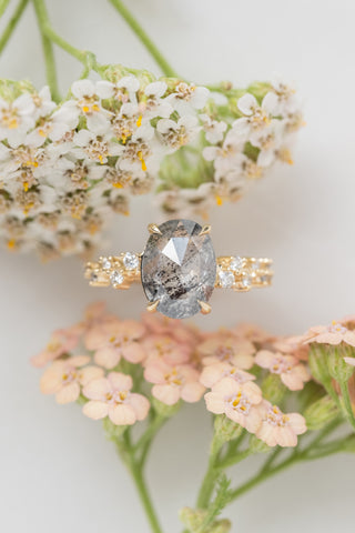 salt and pepper oval diamond ring