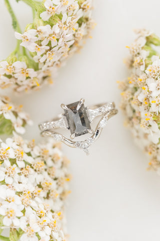 Marquise and Round Diamond Wedding Band, Fleur de Serpent Setting, 14k White Gold