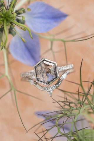 Marquise and Round Diamond Wedding Band, Fleur de Serpent Setting, 14k White Gold