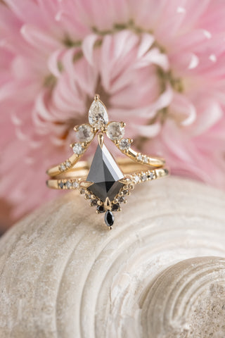 Icy White Diamond Wedding Ring, Flora Setting, 14K Yellow Gold