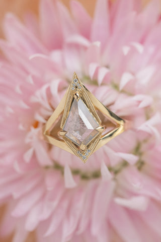 1.13 Carat Salt and Pepper Kite Diamond Engagement Ring, Arwen Setting, 14K Yellow Gold