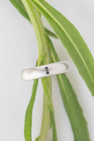 Salt and Pepper Baguette Diamond Mens Sandblast Wedding Band, Platinum