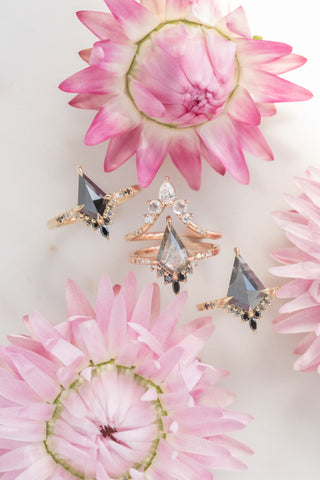 1.70 Carat Salt and Pepper Kite Diamond Engagement Ring, Ombre Avaline Setting, 14K Rose Gold