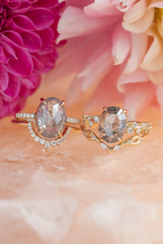 2.93 Carat Salt and Pepper Oval Diamond Engagement Ring, Aspen Setting, 14K Yellow Gold