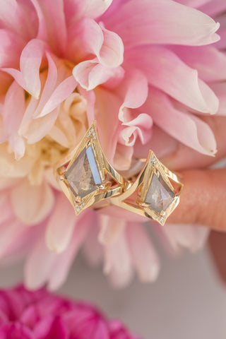 2.09 Carat Salt and Pepper Kite Diamond Engagement Ring, Arwen Setting, 14K Yellow Gold