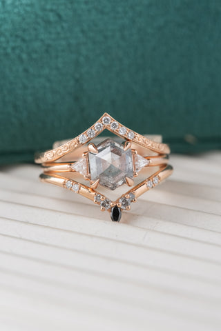 salt and pepper hexagon diamond ring
