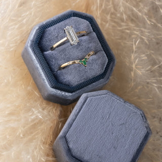Velvet Bevel Double Slot Ring Box - Midnight Blue